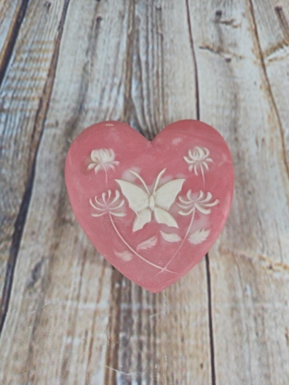 Design Gifts International Heart Shaped Trinket Box Pink w Butterfly Soapstone